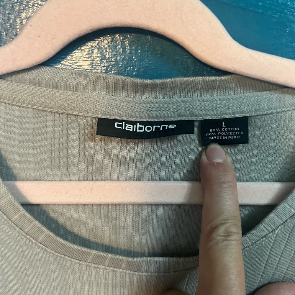 Claiborne Light Tan Ribbed Tee